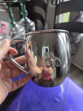 Silver Stainless Steel Decorative Emblem Bar Mug